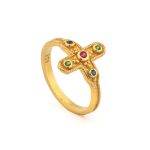 Byzantine Cross Ring in 925 Sterling Silver Gold Plated with Multicolor Zircons - Image 3
