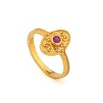 Byzantine Oval Ring in 925 Sterling Silver Gold-Plated with Round Zircon - Image 3