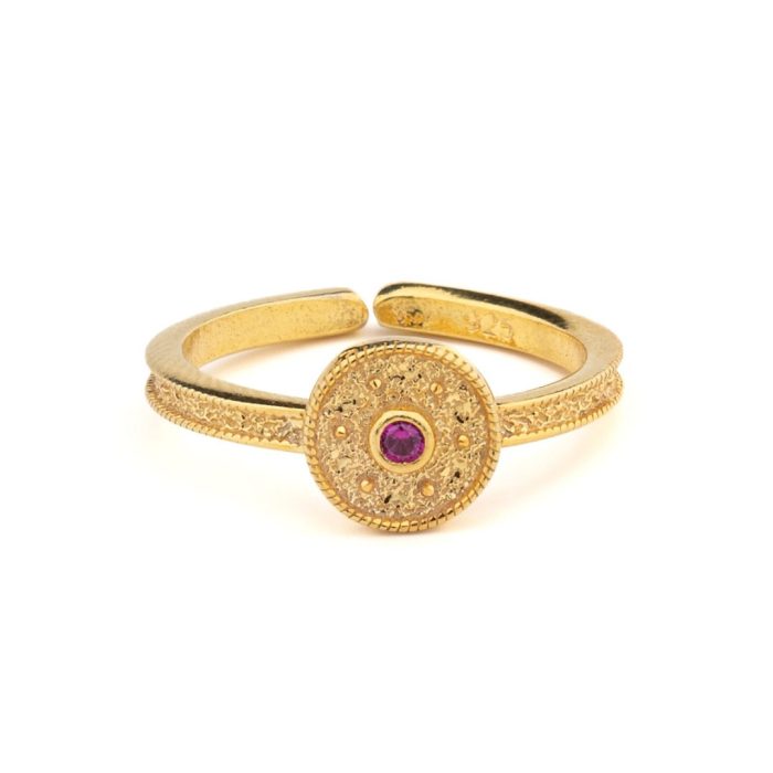Byzantine Round Simple Ring in 925 Sterling Silver Gold-Plated with Zircon - Image 1