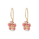 Children's 9K Gold Butterfly Dangle Earrings with Enamel