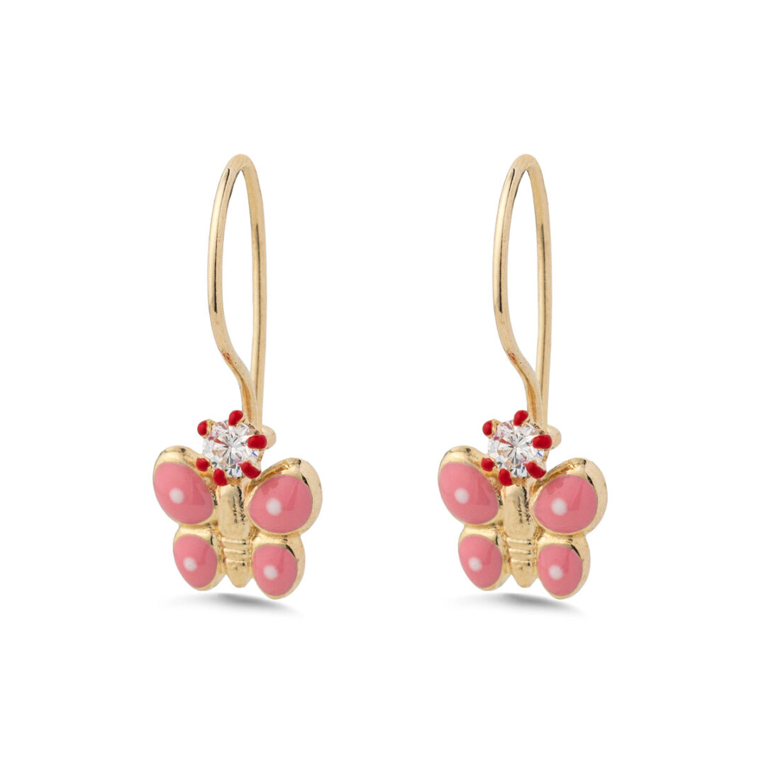 PAP-SK-01 Children's 9K Gold Butterfly Dangle Earrings with Enamel - Image 1