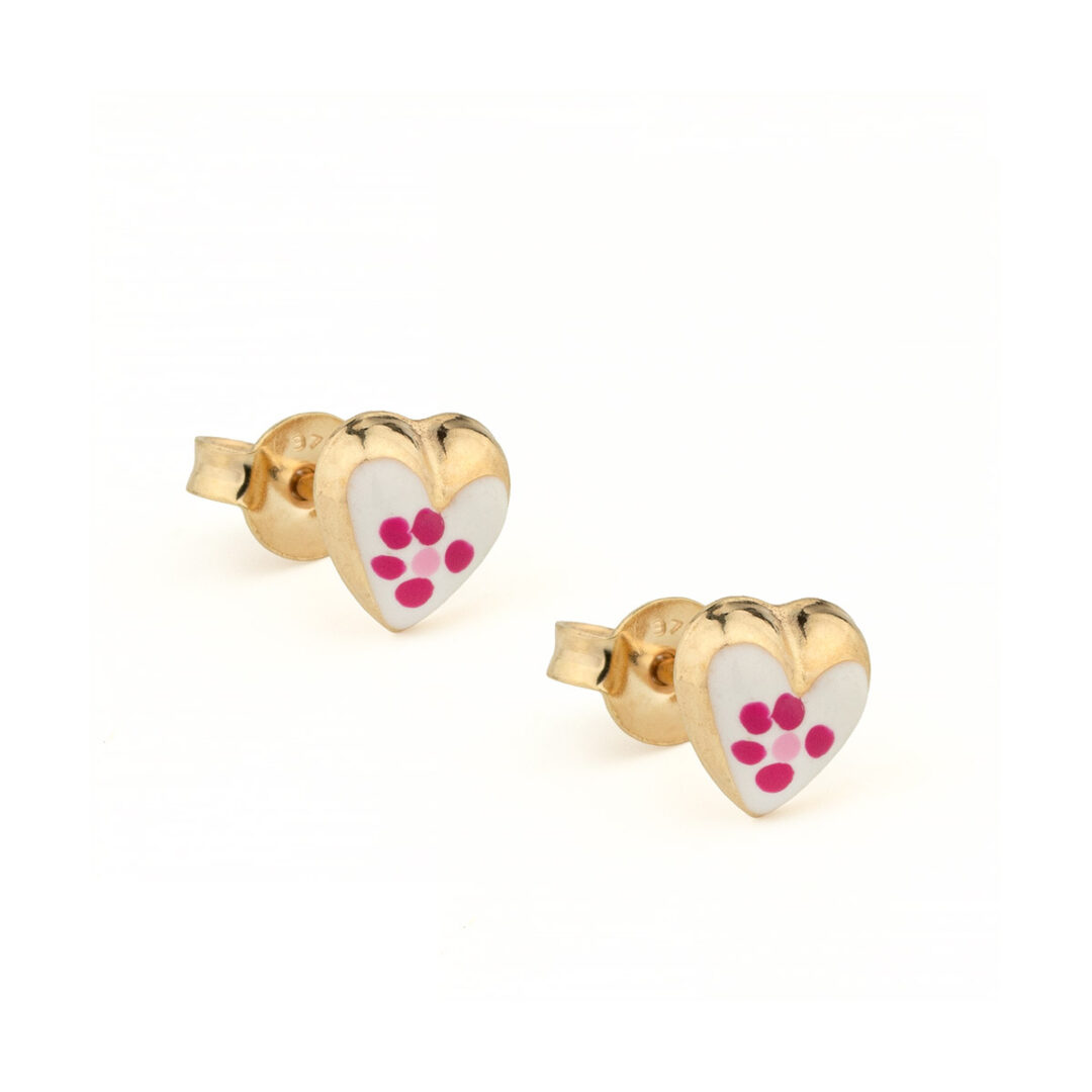 PAP-SK-06 9K Gold Heart Flower Stud Earrings with Enamel - Image 1