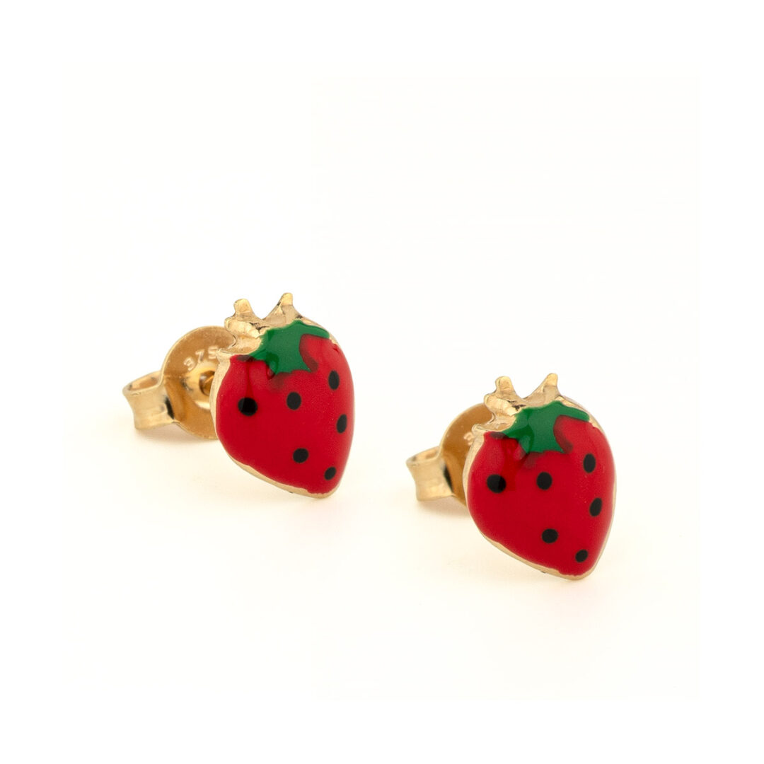 PAP-SK-13 Children's 9K Gold 9K Strawberry Stud Earrings with Enamel. - Image 1