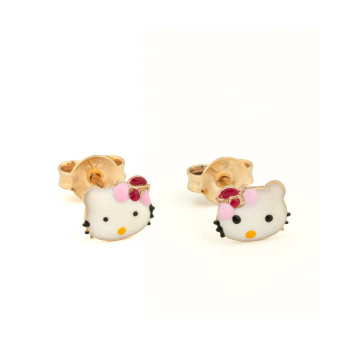 9K Gold Hello Kitty Enamel Stud Earrings for Children - Image 1