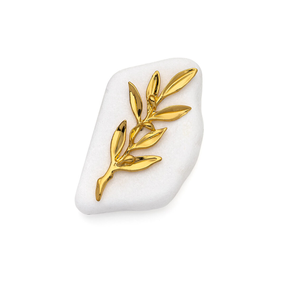 GEO-EI-00502004-T1916 Olive Branch Decorative Piece on Thassos Marble - Image 1