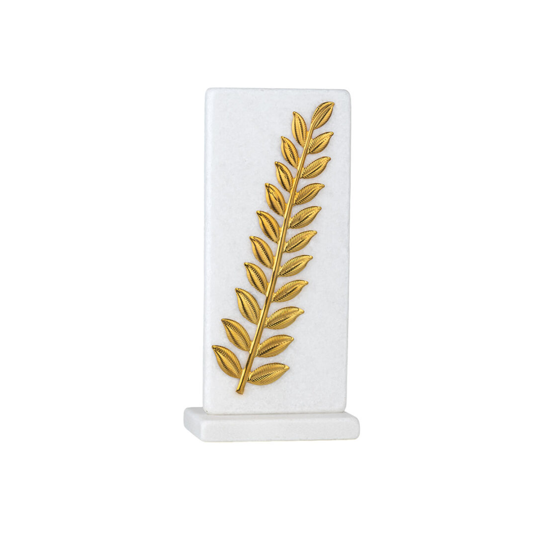 GEO-EI-00505005-T2026 Olive Branch Ornament on Greek Thassos Marble - Image 1