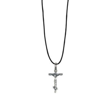 Jesus Crucifixion Cord Necklace - 925 Sterling Silver