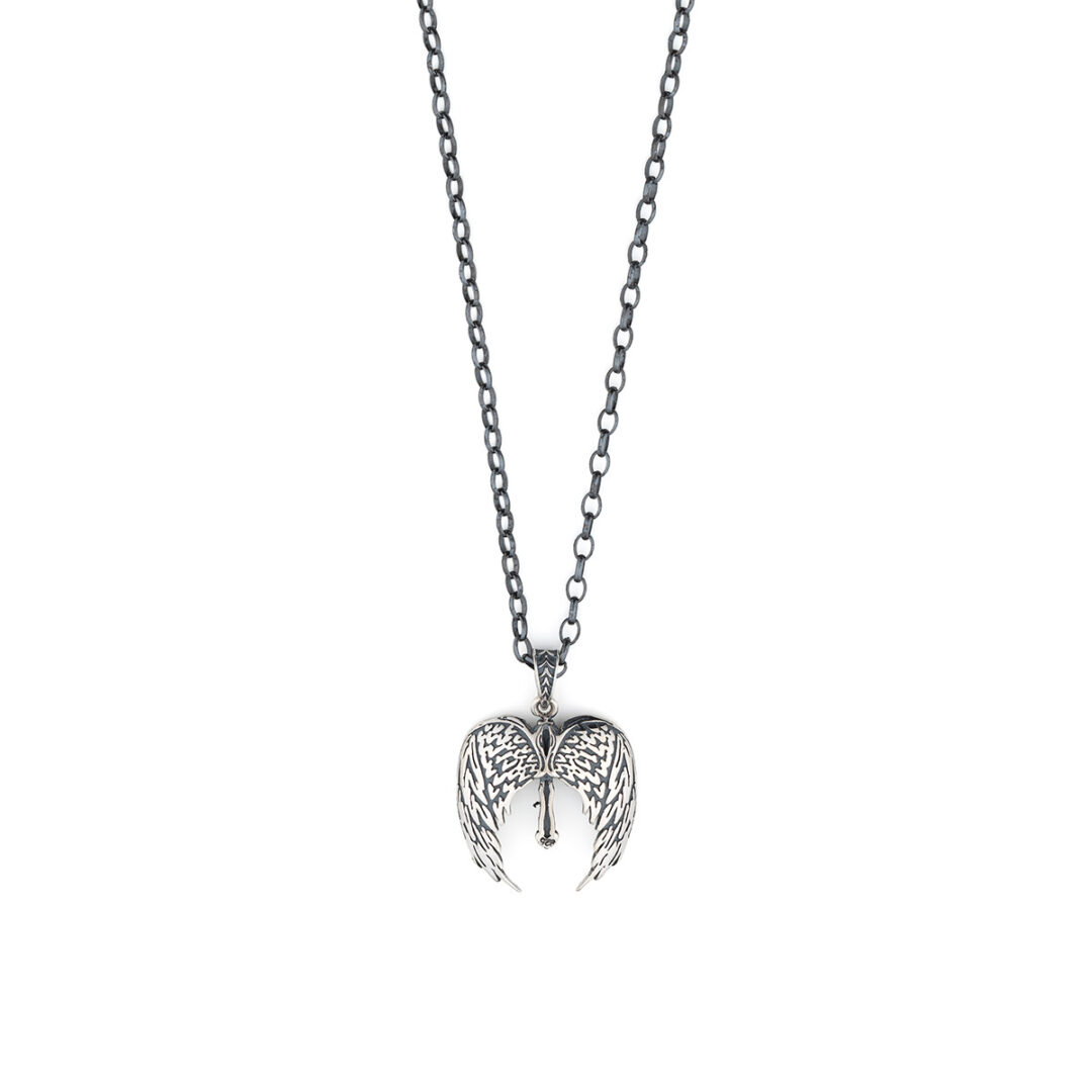 KM939AO Silver Feather Necklace with Cross - Image 1