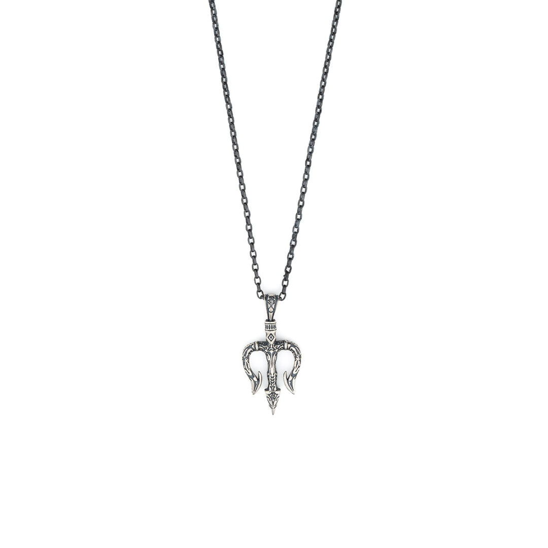 KM943AE Poseidon's Trident Pendant with Chain in Sterling Silver