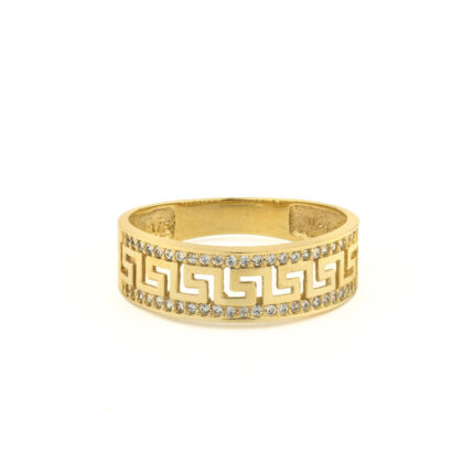 Greek Key Ring with Zircon – 9K Yellow Gold