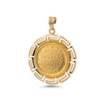 Phaistos Disc Pendant in 9K Gold with Meander Bezel