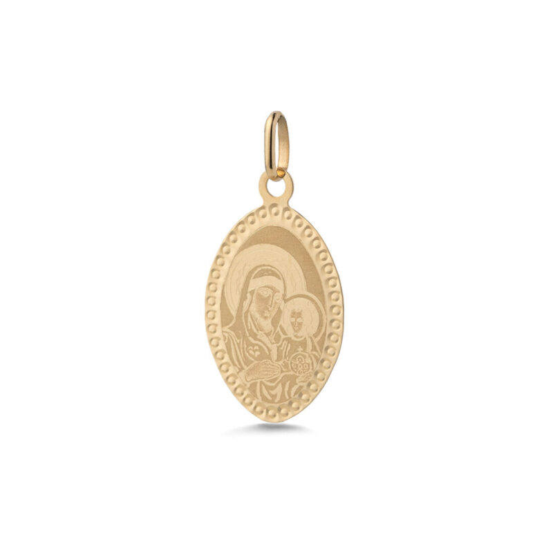 Holy Mother and Child Religious Pendant - 9k