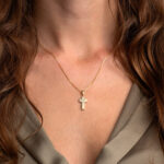 Gold Cross Pendant with Zircon Stones - Image 2