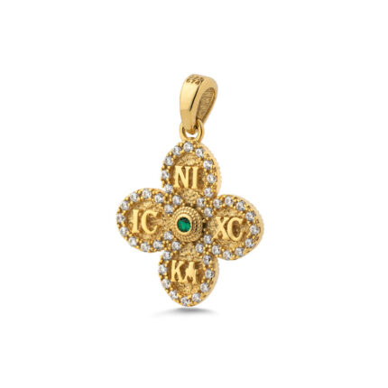Constantinato Cross with Green Zircon Stones