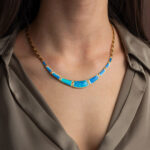 Blue Opal Greek Key Necklace - Sterling Silver and Gold Plated - Image 2