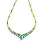 Greek Key Necklace with Blue Opal - Sterling Silver
