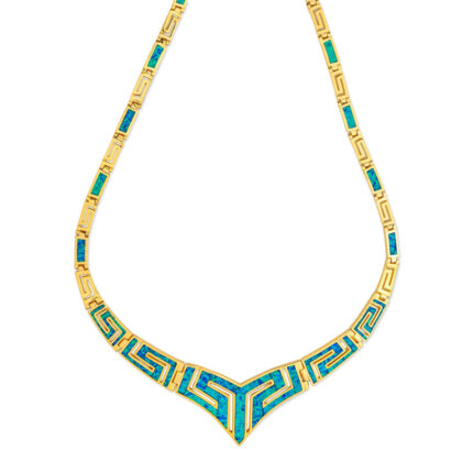 Greek Key Necklace with Blue Opal - Sterling Silver