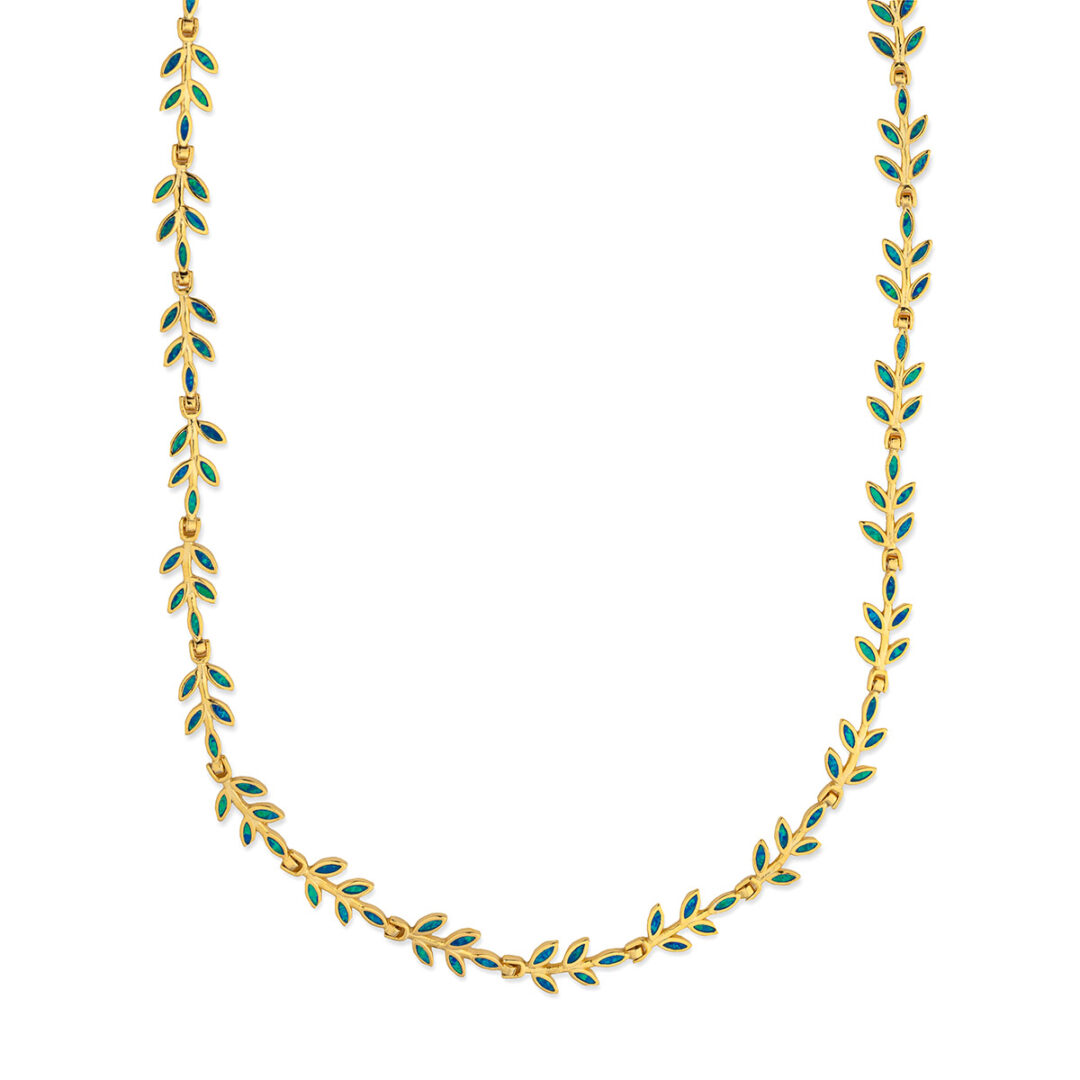 17099gp Sterling Silver Opal Necklace with Olive Leaf Design