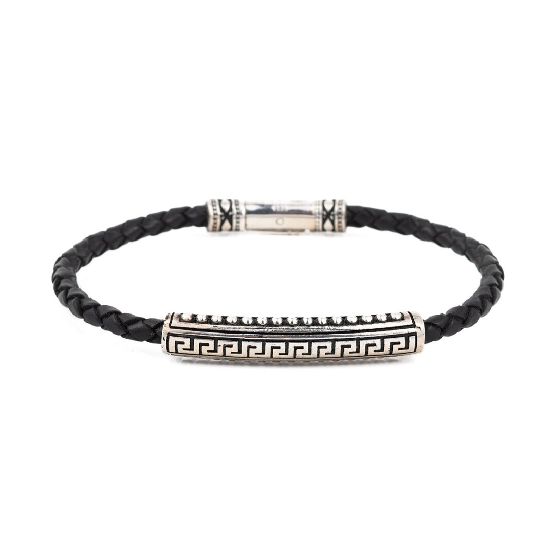 AX-B-03583 Meander Leather Bracelet in 925 Sterling Silver