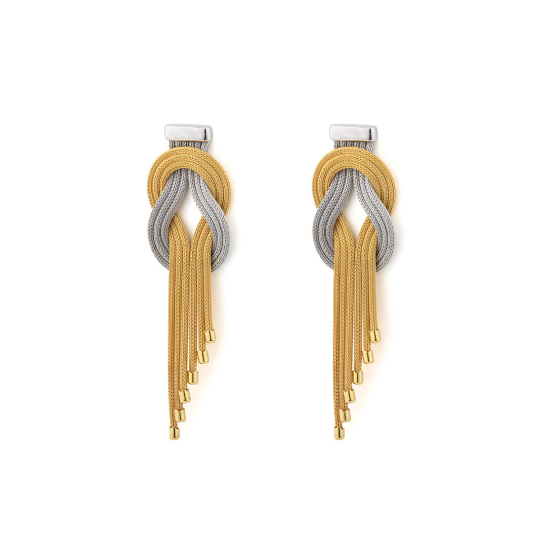 DI-SK-11379054 Two Tone Knot Chain Earrings - 925 Sterling Silver Gold Plated
