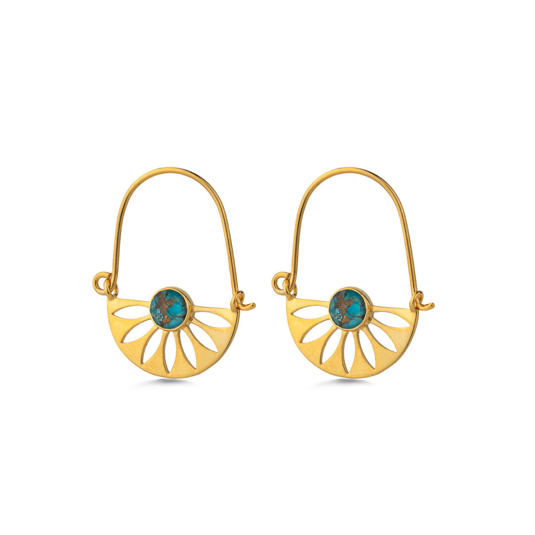 EI-SK-10513026-05384 Turquoise Copper Dangle Earrings - Sterling Silver 925 Gold Plated