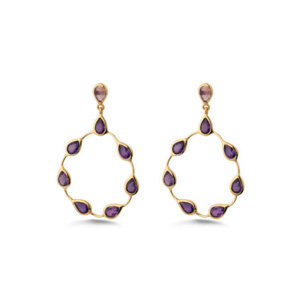 Amethyst Dangling Earrings - Sterling Silver 925 Gold Plated