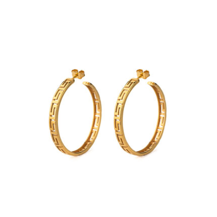 Greek Key Hoop Earrings - Sterling Silver 925 Gold Plated