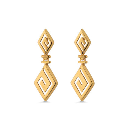 Meander Rhombus Drop Earrings - Sterling Silver 925 Gold Plated