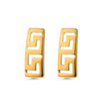 Greek Key Rectangle Stud Earrings - Sterling Silver 925 Gold Plated