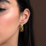 Greek Key Rectangle Stud Earrings - Sterling Silver 925 Gold Plated - Image 2