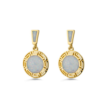 White Opal Meander Drop Earrings - Sterling Silver 925 Gold Plated
