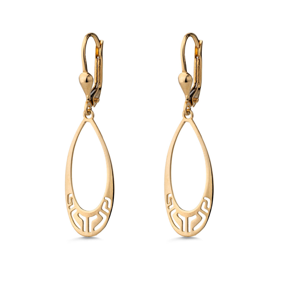 OI-SK-11630146 Greek Key Meander Dangle Earrings - 14K Gold