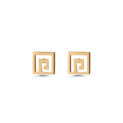 Minimal Greek Key Stud Earrings - 14K Gold