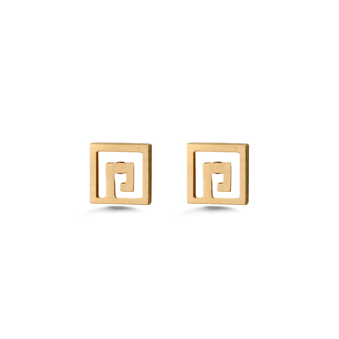 OI-SK-11631089 Minimal Greek Key Stud Earrings - 14K Gold