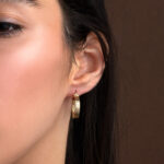 14K Gold Greek Key Hoop Earrings - Image 2