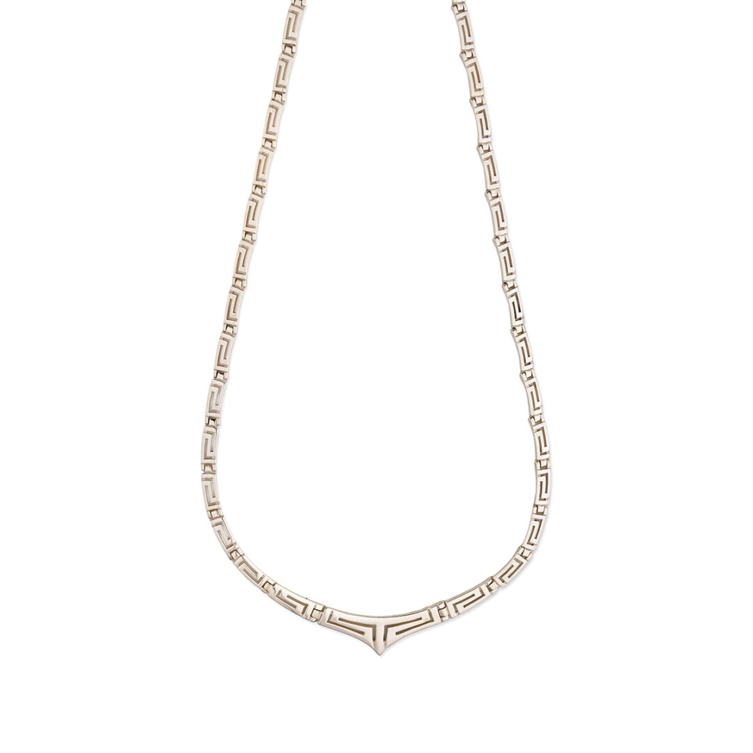 K345 Greek Key V Necklace in 925 Sterling Silver