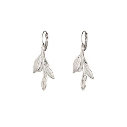 Olive Leaves Dangle Earrings - Pewter Silver Plated