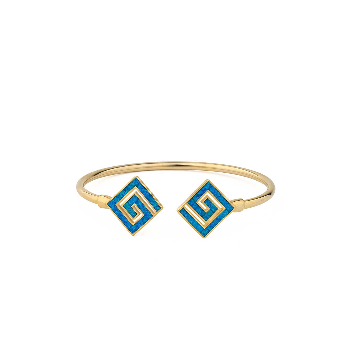LI-BR-05250022 Greek Key Cuff Bracelet with Blue Opal