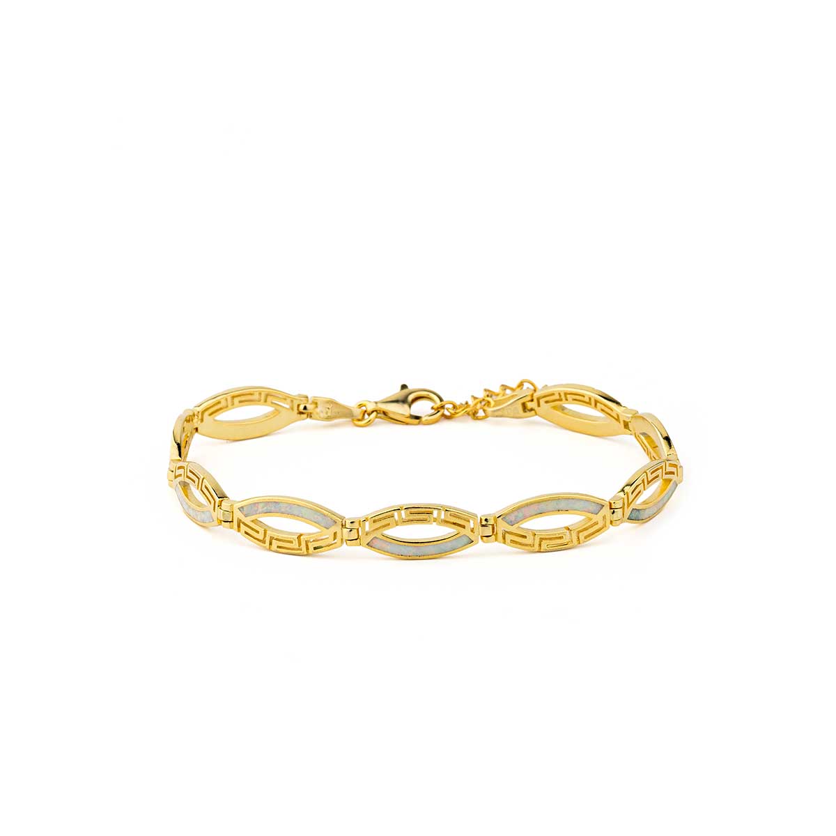 LI-BR-05570025 Wave Meander Bracelet with White Opal in 925 Sterling Silver Gold Plated