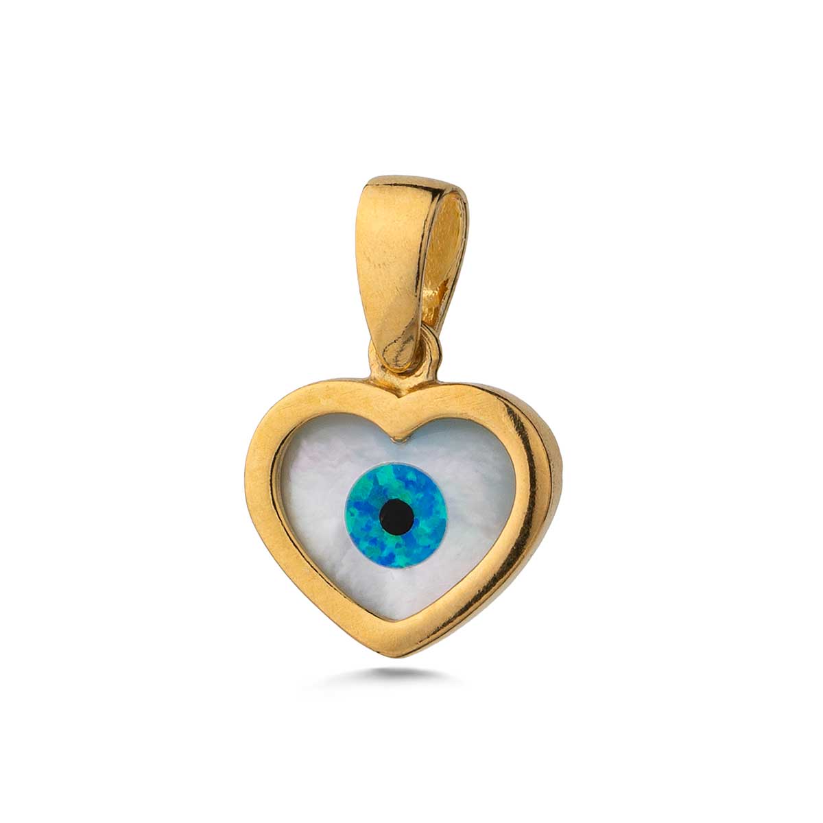 LI-MD-10488006-KP496 Mother of Pearl Heart Evil Eye Pendant 925 Sterling Silver Gold Plated - Image 1