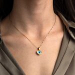 Mother of Pearl Heart Evil Eye Pendant 925 Sterling Silver Gold Plated - Image 2