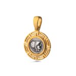 Goddess Athena Chalinitis Greek Key Pendant 925 Sterling Silver Gold Plated