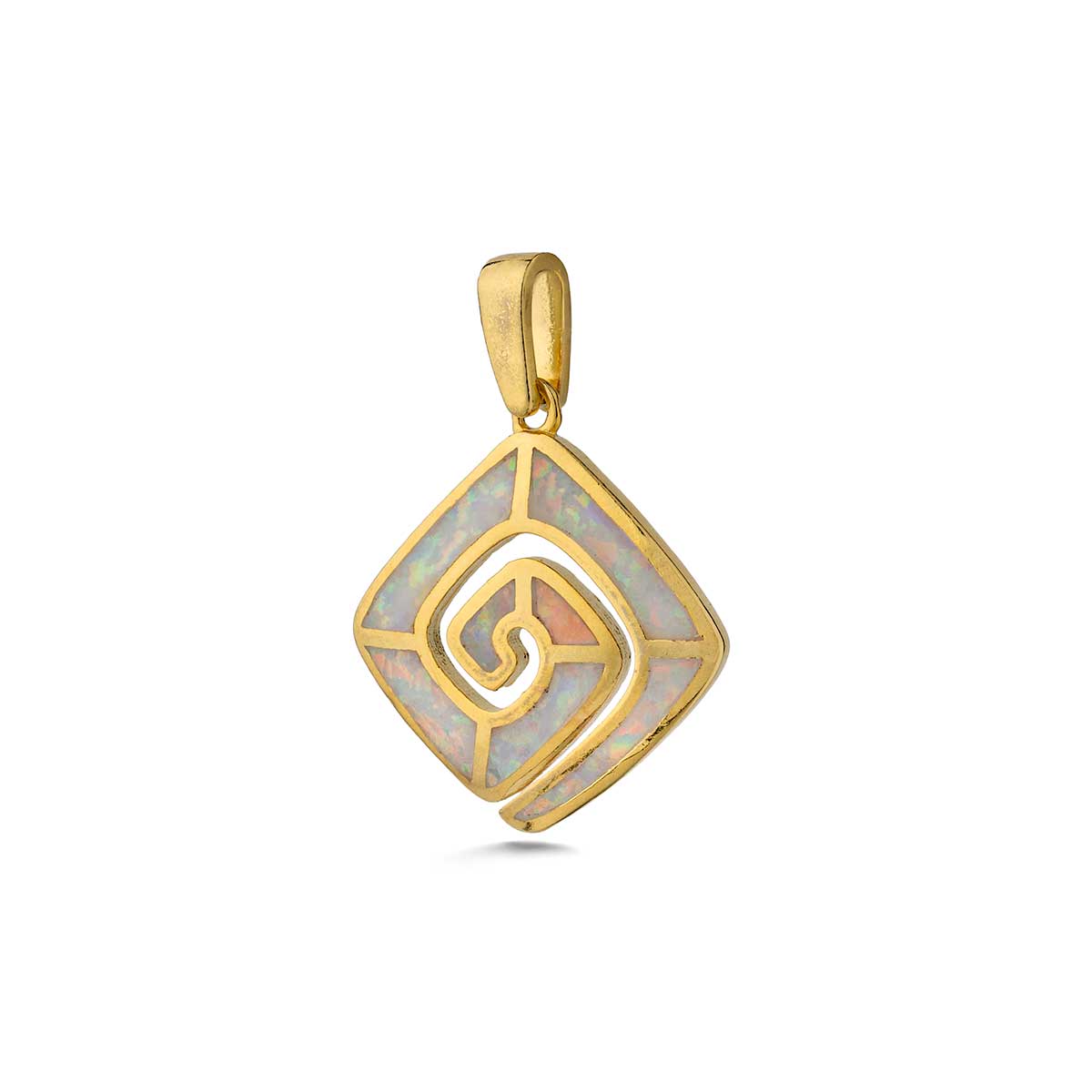 LI-MD-10566009 White Opal Meander Pendant 925 Sterling Silver Gold Plated