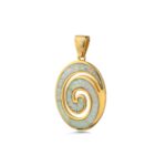 White Opal Spiral Oval Pendant 925 Sterling Silver Gold Plated