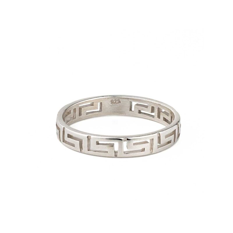 Thin Greek Key Ring in 925 Sterling Silver, Elegant Gift
