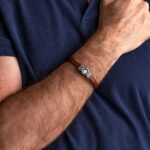 Meander Evil Eye Bracelet in 925 Sterling Silver and Brown Leather - Image 2