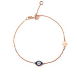 Blue Enamel Evil Eye Bracelet with Cross - Sterling Silver and Rose Plated