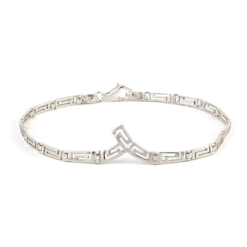 Greek Key Link V-Shaped Bracelet – 925 Sterling Silver
