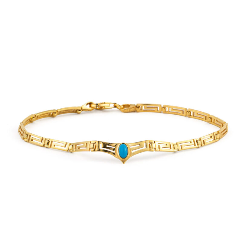 Greca Link V-Shaped Bracelet with Turquoise – 925 Sterling Silver