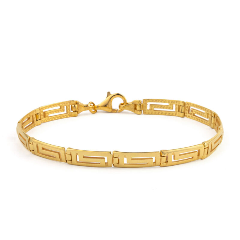 Minimal Greek Key Link Bracelet – 925 Sterling Silver Gold Plated